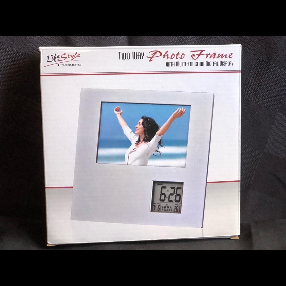 Lifestyle picture frame with clock.